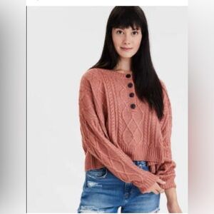 American Eagle Boxy Cropped Cable Knit Sweater